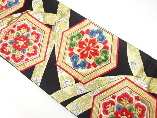 JAPANESE KIMONO / ANTIQUE FUKURO OBI / SILK / WOVEN FLOWER CREST